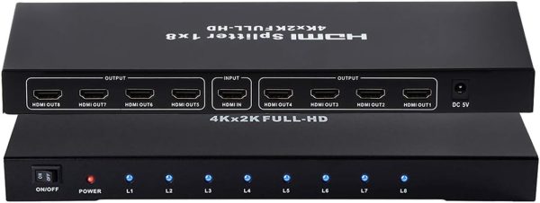 1x8 HDMI Splitter, 1 in 8 Out HDMI Splitter Audio Video Distributor Box Support Full HD 3D & 4K x 2K Compatible - Image 4