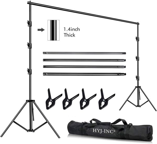 10 x 8.5 Ft Photo Video Studio Heavy Duty Adjustable Muslin Backdrop Stand Background Support System Kit for Photography with Carrying Bag，4 Pcs Spring Clamps